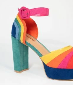 Unique Vintage Brand Unique Vintage Rainbow Suede Peep Toe Pumps