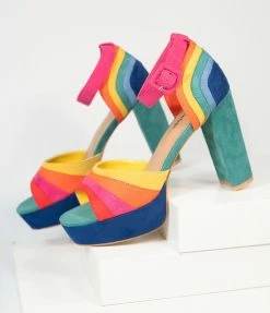 Unique Vintage Brand Unique Vintage Rainbow Suede Peep Toe Pumps