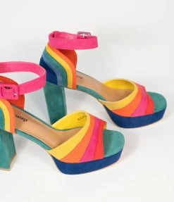 Unique Vintage Brand Unique Vintage Rainbow Suede Peep Toe Pumps