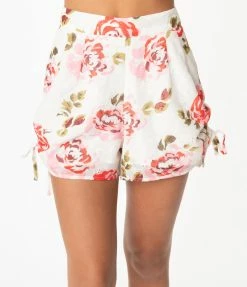 Sale Smak Parlour White & Pink Floral Luncheonette Shorts