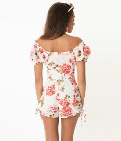 Sale Smak Parlour White & Pink Floral Luncheonette Shorts