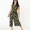 Unique Vintage Black & Lemon Print Wide Leg Sicily Pants