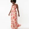 Smak Parlour Peach & Pink Brushed Floral Flower Child Maxi Dress