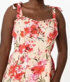 Smak Parlour Peach & Pink Brushed Floral Flower Child Maxi Dress