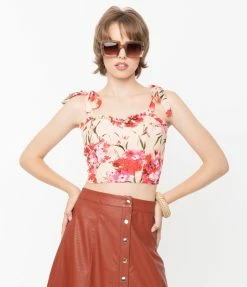 Sale Smak Parlour Peach & Pink Floral Mall Maven Crop Top