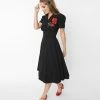 SHEEN Clothing Ltd 1950s Black & Red Rose Reema Swing Dress