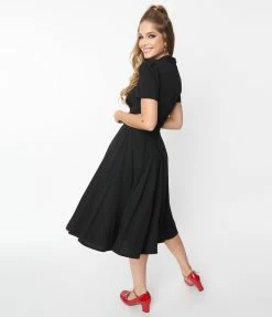 SHEEN Clothing Ltd 1950s Black & Red Rose Reema Swing Dress