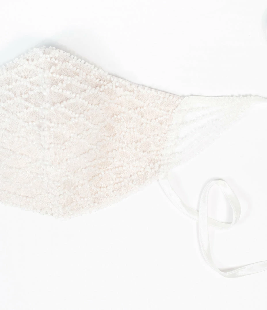Cinderella Divine Moto White Beaded & Lace Face Mask