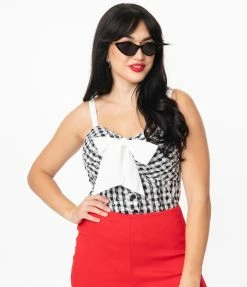 Sale Unique Vintage Black Gingham & White Eyelet DuBois Top