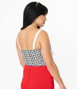 Sale Unique Vintage Black Gingham & White Eyelet DuBois Top