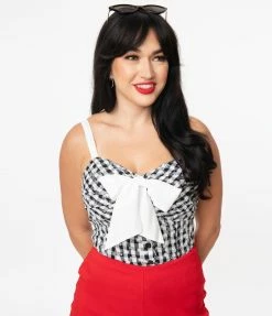 Sale Unique Vintage Black Gingham & White Eyelet DuBois Top