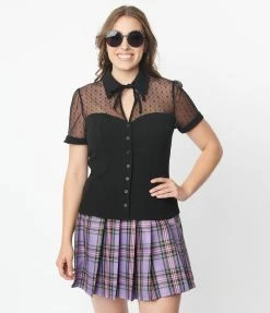 Unique Vintage 1950s Black Addison Blouse Clothing