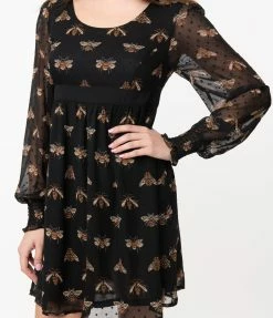 Sale Smak Parlour Black & Bee Print Babe Alert Flare Dress