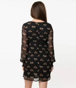 Sale Smak Parlour Black & Bee Print Babe Alert Flare Dress