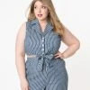 Sale Unique Vintage Plus Size Dark Blue & White Stripe Marsha Crop Top