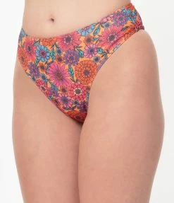 Wolf & Whistle Orange & Floral High Leg Swim Bottoms