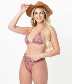 Wolf & Whistle Orange & Floral High Leg Swim Bottoms