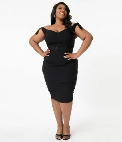 Unique Vintage Plus Size 1960s Black Connie Wiggle Dress