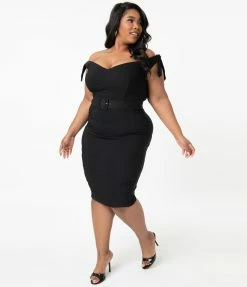 Unique Vintage Plus Size 1960s Black Connie Wiggle Dress