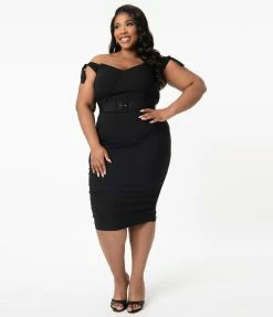 Unique Vintage Plus Size 1960s Black Connie Wiggle Dress