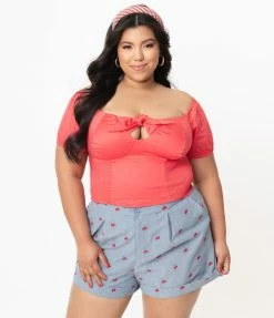 Sale Unique Vintage Plus Size Red Turner Crop Top