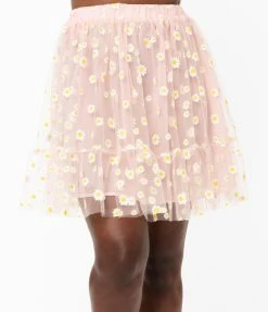 Smak Parlour Light Pink & Daisy Print Twirl Power Skirt Sale