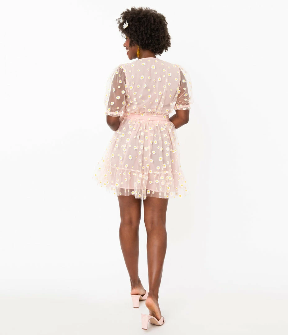Smak Parlour Light Pink & Daisy Print Twirl Power Skirt Sale