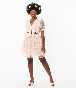 Smak Parlour Light Pink & Daisy Print Twirl Power Skirt Sale