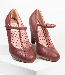 Ellie Shoes Bettie Page Burgundy Leatherette Elanor Heels