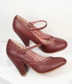 Ellie Shoes Bettie Page Burgundy Leatherette Elanor Heels