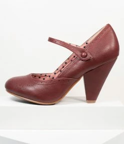 Ellie Shoes Bettie Page Burgundy Leatherette Elanor Heels