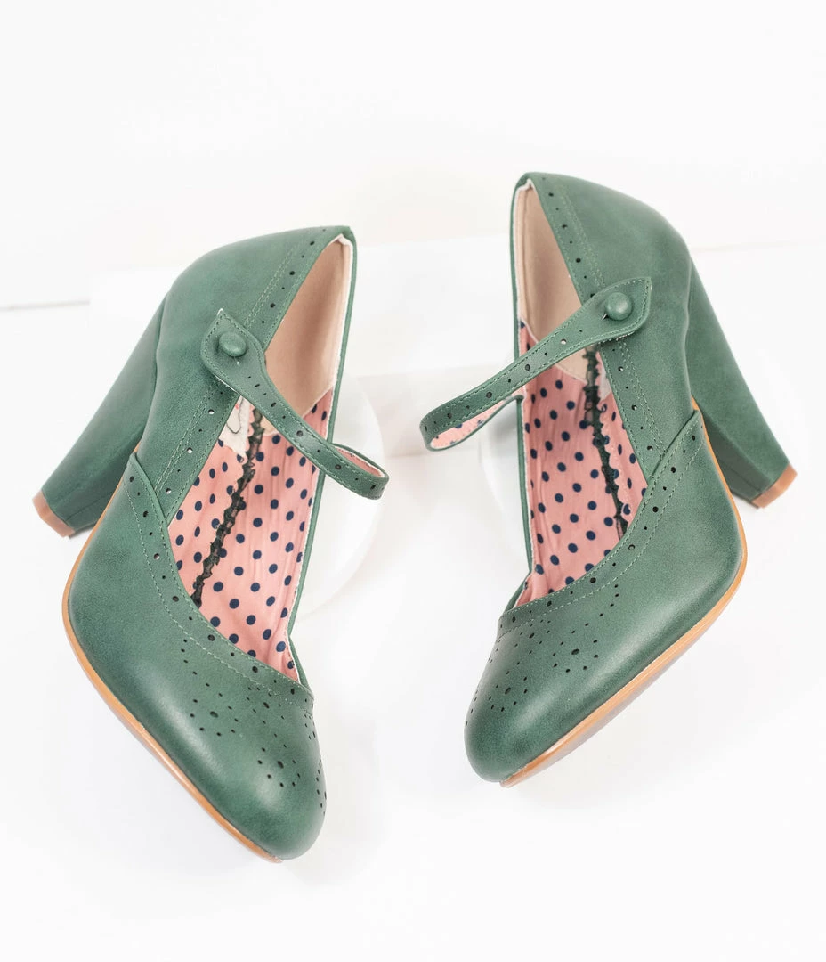 Ellie Shoes Bettie Page Green Leatherette Elanor Heels