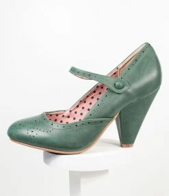 Ellie Shoes Bettie Page Green Leatherette Elanor Heels