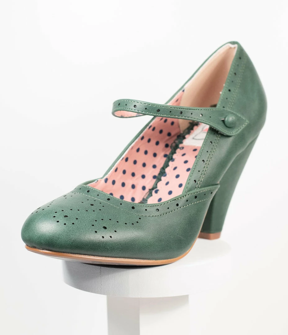 Ellie Shoes Bettie Page Green Leatherette Elanor Heels