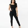 Unique Vintage Black Off Shoulder Gillian Jumpsuit Clothing