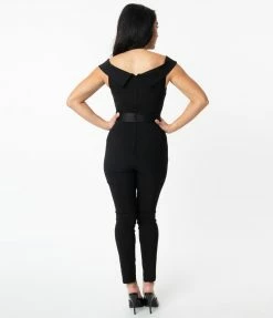 Unique Vintage Black Off Shoulder Gillian Jumpsuit Clothing