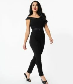 Unique Vintage Black Off Shoulder Gillian Jumpsuit Clothing