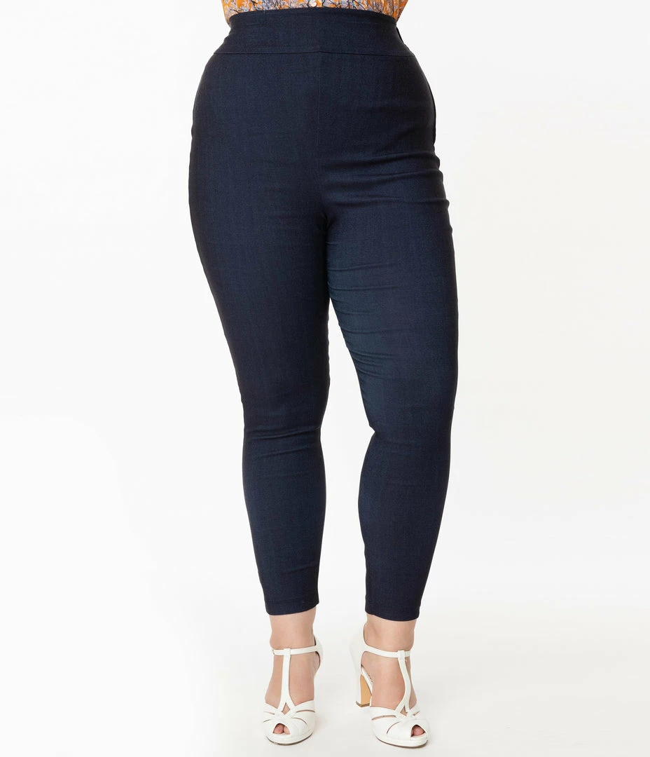 Unique Vintage Plus Size Indigo Denim High Waist Rizzo Pants