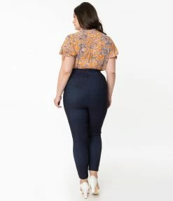 Unique Vintage Plus Size Indigo Denim High Waist Rizzo Pants