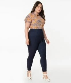 Unique Vintage Plus Size Indigo Denim High Waist Rizzo Pants