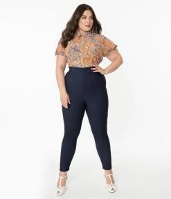 Unique Vintage Plus Size Indigo Denim High Waist Rizzo Pants