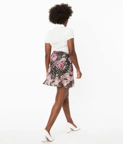 Smak Parlour Pink Floral & Gold Dot Wild Thing Wrap Flare Skirt
