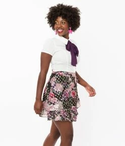 Smak Parlour Pink Floral & Gold Dot Wild Thing Wrap Flare Skirt