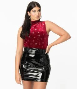 Smak Parlour Burgundy Velvet & Silver Star Sparkle Corporate Lingo Top Sale