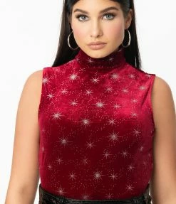Smak Parlour Burgundy Velvet & Silver Star Sparkle Corporate Lingo Top Sale