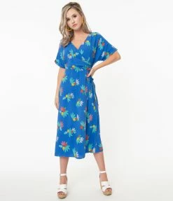 Emily And Fin Emily & Fin Blue Summer Fruits Print Jenna Wrap Dress