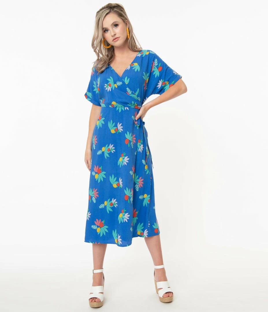 Emily And Fin Emily & Fin Blue Summer Fruits Print Jenna Wrap Dress