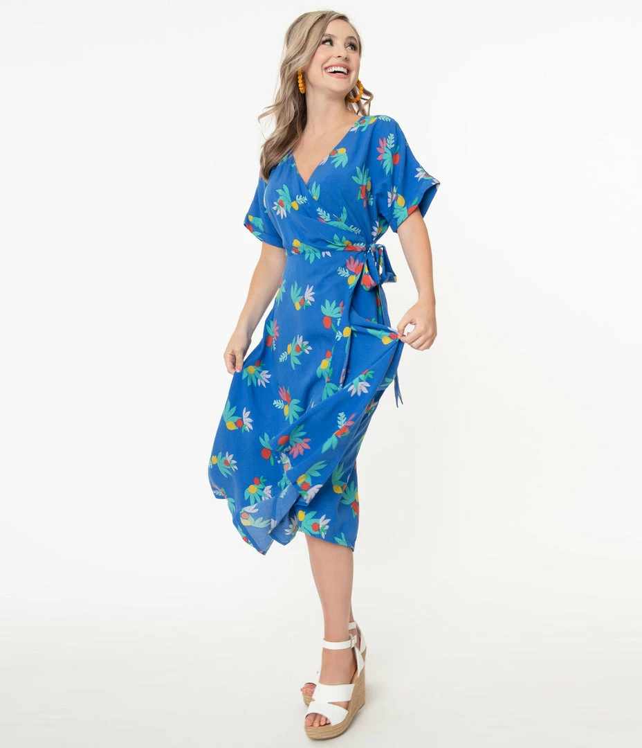 Emily And Fin Emily & Fin Blue Summer Fruits Print Jenna Wrap Dress
