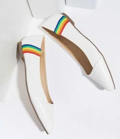 Demfon International (Chelsea Crew) Chelsea Crew White Leatherette & Rainbow Pointed Toe Pammy Flats