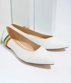 Demfon International (Chelsea Crew) Chelsea Crew White Leatherette & Rainbow Pointed Toe Pammy Flats
